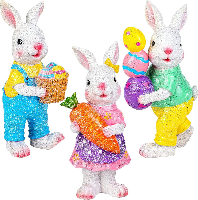 Fovths 3 Pack Resin Easter Bunny Decorations Hand-Painted Easter Eggs Bunny Tabletop Decor Sequin Ornaments Resin Easter Eggs Bunny Spring Indoor Home Decor Bunny Figurines Home & Garden > Decor > Seasonal & Holiday Decorations Fovths   