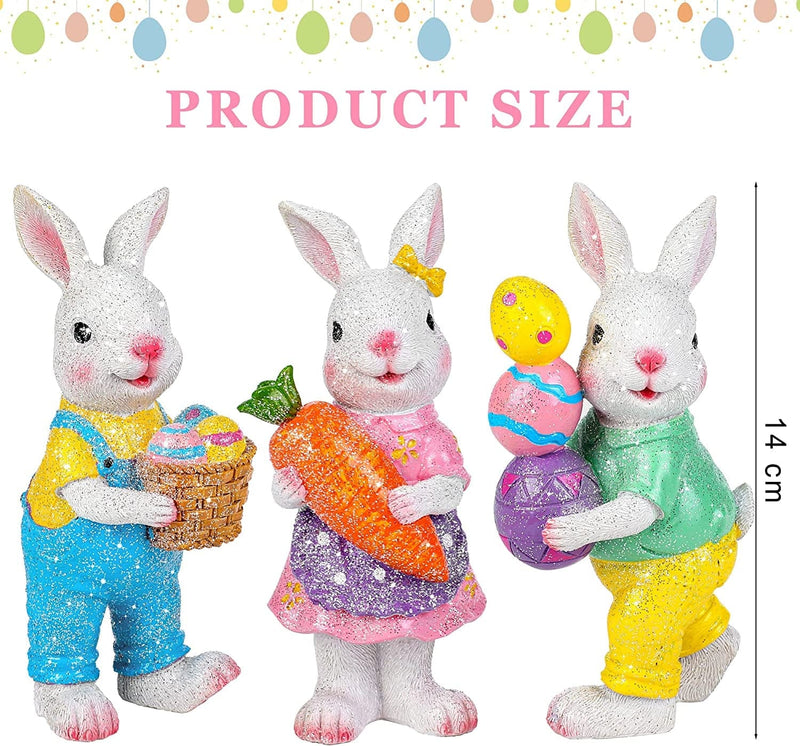Fovths 3 Pack Resin Easter Bunny Decorations Hand-Painted Easter Eggs Bunny Tabletop Decor Sequin Ornaments Resin Easter Eggs Bunny Spring Indoor Home Decor Bunny Figurines