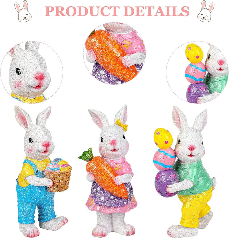 Fovths 3 Pack Resin Easter Bunny Decorations Hand-Painted Easter Eggs Bunny Tabletop Decor Sequin Ornaments Resin Easter Eggs Bunny Spring Indoor Home Decor Bunny Figurines Home & Garden > Decor > Seasonal & Holiday Decorations Fovths   