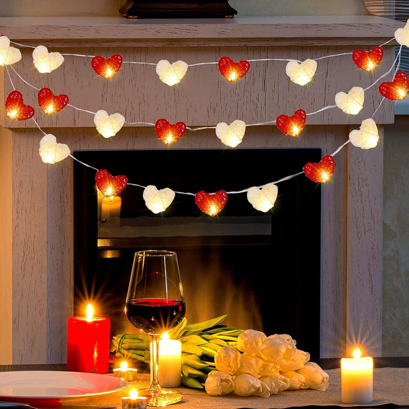 Fovths Valentines Heart Lights Fairy 3D Rattan String Lights 6.5 Feet 14 Leds Battery Operated 8 Flash Modes, Remote and Timer for Indoor Outdoor Party Wedding Valentine'S Day Decor (Red, Warm White) Home & Garden > Lighting > Light Ropes & Strings Fovths   