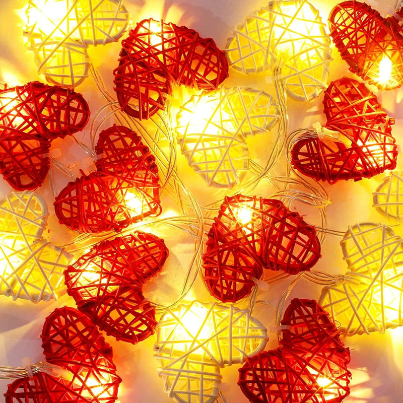 Fovths Valentines Heart Lights Fairy 3D Rattan String Lights 6.5 Feet 14 Leds Battery Operated 8 Flash Modes, Remote and Timer for Indoor Outdoor Party Wedding Valentine'S Day Decor (Red, Warm White) Home & Garden > Lighting > Light Ropes & Strings Fovths   