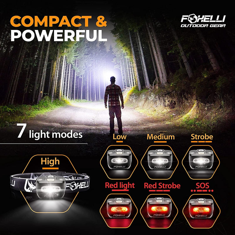 Foxelli LED Headlamp Flashlight for Adults & Kids, Running, Camping, Hiking Head Lamp with White & Red Light, Lightweight Waterproof Headlight with Comfortable Headband, 3 AAA Batteries Included Hardware > Tools > Flashlights & Headlamps > Flashlights Foxelli   