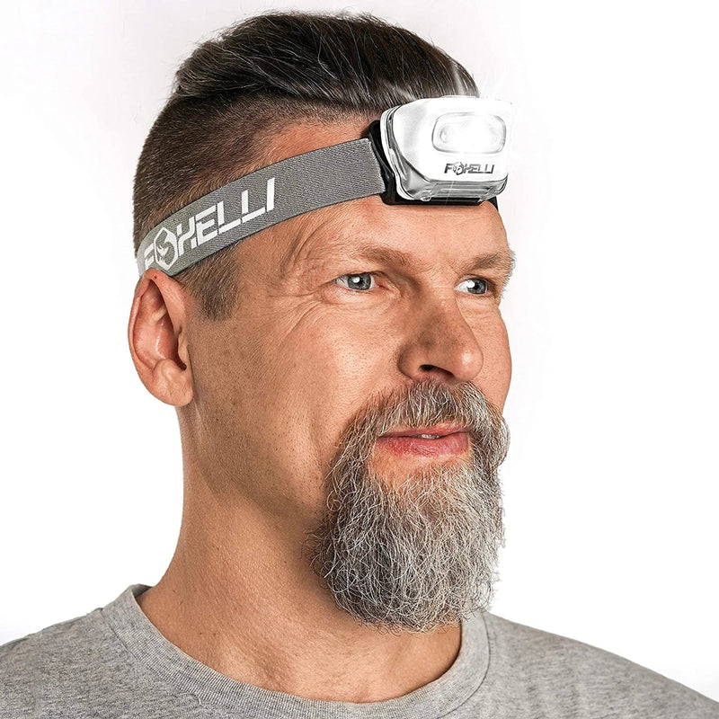 Foxelli LED Headlamp Flashlight for Adults & Kids, Running, Camping, Hiking Head Lamp with White & Red Light, Lightweight Waterproof Headlight with Comfortable Headband, 3 AAA Batteries Included Hardware > Tools > Flashlights & Headlamps > Flashlights Foxelli White  