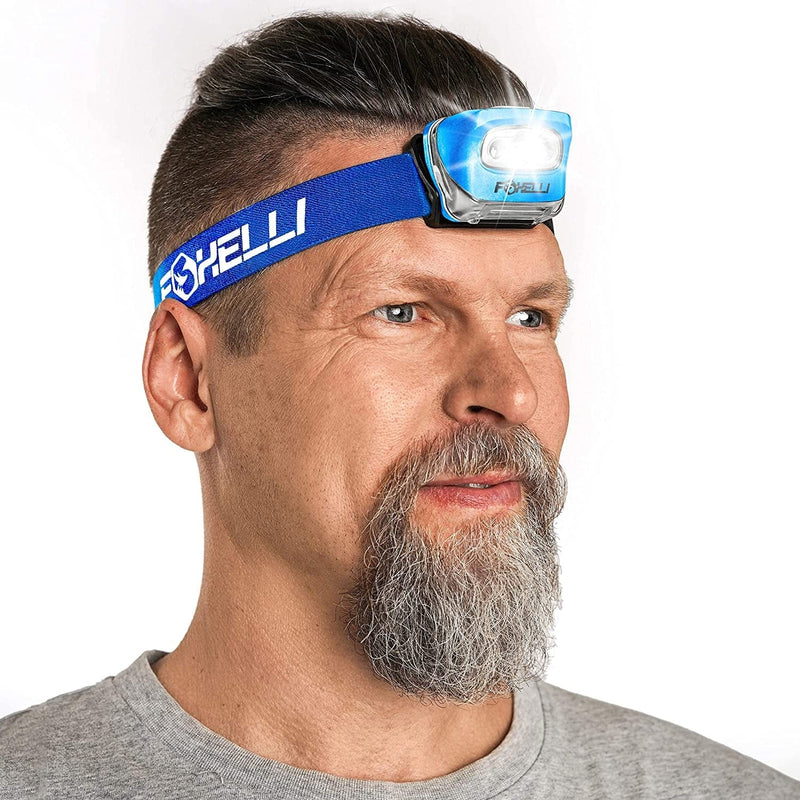 Foxelli LED Headlamp Flashlight for Adults & Kids, Running, Camping, Hiking Head Lamp with White & Red Light, Lightweight Waterproof Headlight with Comfortable Headband, 3 AAA Batteries Included Hardware > Tools > Flashlights & Headlamps > Flashlights Foxelli Blue  