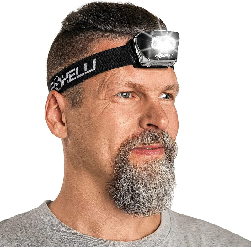 Foxelli LED Headlamp Flashlight for Adults & Kids, Running, Camping, Hiking Head Lamp with White & Red Light, Lightweight Waterproof Headlight with Comfortable Headband, 3 AAA Batteries Included Hardware > Tools > Flashlights & Headlamps > Flashlights Foxelli Black  