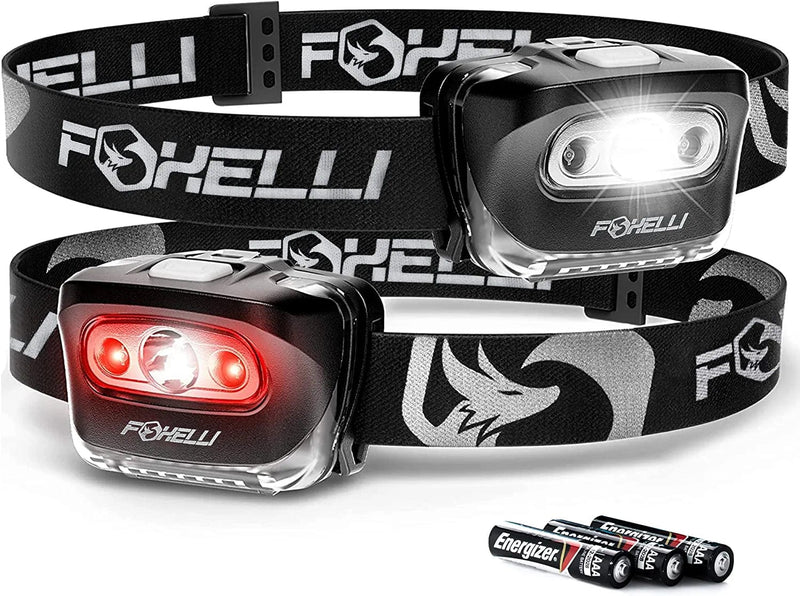 Foxelli LED Headlamp Flashlight for Adults & Kids, Running, Camping, Hiking Head Lamp with White & Red Light, Lightweight Waterproof Headlight with Comfortable Headband, 3 AAA Batteries Included Hardware > Tools > Flashlights & Headlamps > Flashlights Foxelli 2-pack Black  