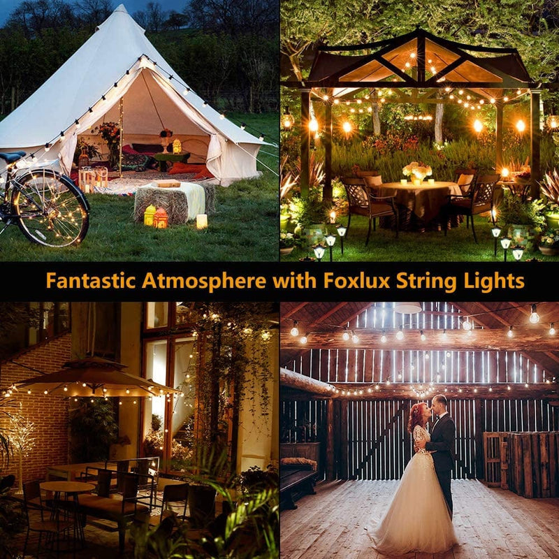FOXLUX Outdoor String Lights - 48 Ft Shatterproof and Waterproof Heavy-Duty LED Outdoor Lights - 15 Hanging Sockets, 1 W Plastic Bulbs - Create Ambience for Patio, Backyard, Garden, Bistro, Cafe Home & Garden > Lighting > Light Ropes & Strings FOXLUX   