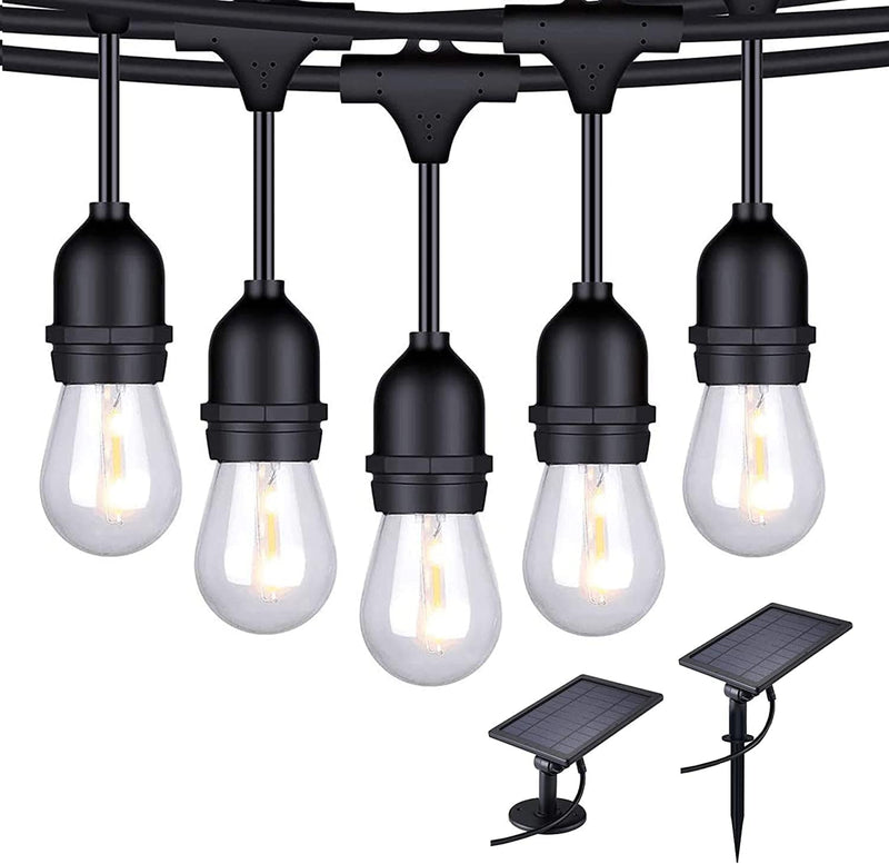FOXLUX Outdoor String Lights - 48 Ft Shatterproof and Waterproof Heavy-Duty LED Outdoor Lights - 15 Hanging Sockets, 1 W Plastic Bulbs - Create Ambience for Patio, Backyard, Garden, Bistro, Cafe Home & Garden > Lighting > Light Ropes & Strings FOXLUX Warm White 48 FT-Solar 