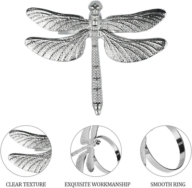 Frjjthchy Metal Napkin Rings, Set of 6 Decoration Dragonfly Napkin Ring Holder for Wedding/Christmas/Holiday and Family Gathering (Silver) Home & Garden > Decor > Seasonal & Holiday Decorations Frjjthchy   