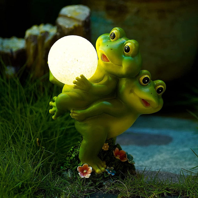 Frog Garden Decor Solar Frog Decorations Two Frogs with Solar Lamps Lawn Ornament with Solar Lights Outdoor Decor for Patio Yard Decorations Home & Garden > Lighting > Lamps Pohabery Frog  
