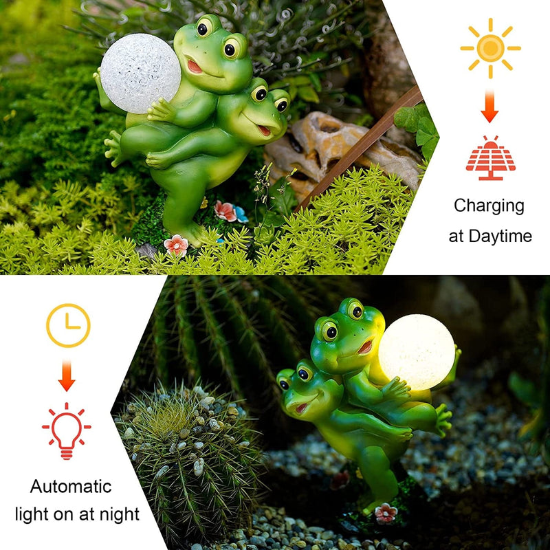 Frog Garden Decor Solar Frog Decorations Two Frogs with Solar Lamps Lawn Ornament with Solar Lights Outdoor Decor for Patio Yard Decorations Home & Garden > Lighting > Lamps Pohabery   