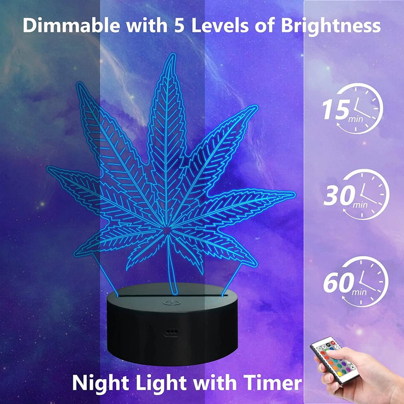 FULLOSUN 3D Night Light, Leaf Illusion Lamp with Remote Control 16 Colors Changing Table Desk Bedroom Decor Optical Home Room Store Decoration Home & Garden > Lighting > Night Lights & Ambient Lighting FULLOSUN   