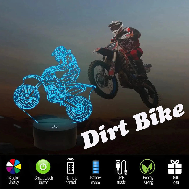 FULLOSUN Dirt Bike Gifts, Motocross 3D Night Light for Kids for Xmas Holiday Birthday Gifts for Kids Motorcycle Fan with Remote Control 16 Colors Changing + 4 Changing Mode + Dim Function