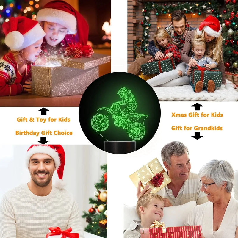 FULLOSUN Dirt Bike Gifts, Motocross 3D Night Light for Kids for Xmas Holiday Birthday Gifts for Kids Motorcycle Fan with Remote Control 16 Colors Changing + 4 Changing Mode + Dim Function Home & Garden > Lighting > Night Lights & Ambient Lighting FULLOSUN   