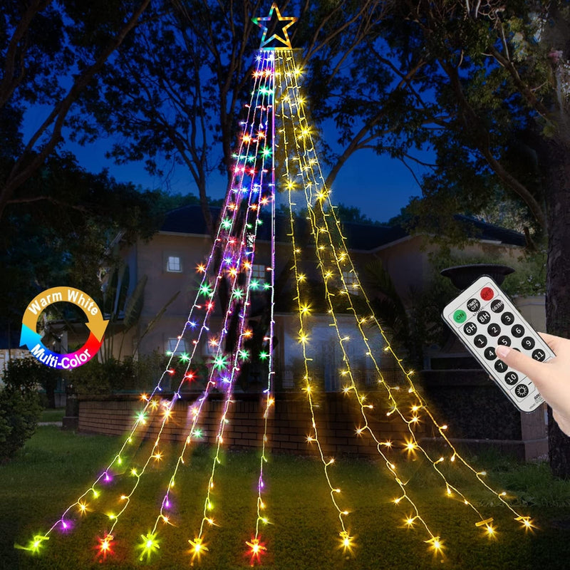 FUNIAO (New) Christmas Decoration Lights, 320 LED Waterproof String Lights with Star Topper, 8 Light Modes for Christmas Tree Decoration, Holiday, Wedding (Multicolor) Home & Garden > Lighting > Light Ropes & Strings FUNIAO Color Change-Warmwhite+Multicolor  