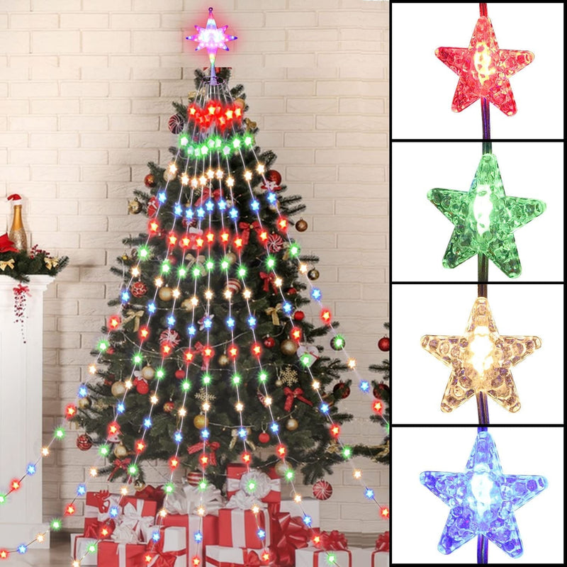 FUNIAO (New) Christmas Decoration Lights, 320 LED Waterproof String Lights with Star Topper, 8 Light Modes for Christmas Tree Decoration, Holiday, Wedding (Multicolor) Home & Garden > Lighting > Light Ropes & Strings FUNIAO Tree Light-Multicolored  