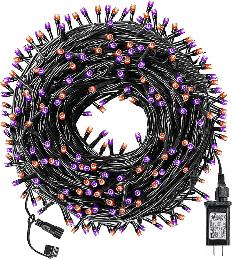 FUNPENY 300 LED Indoor String Lights, 100 FT Plug in Waterproof String Lights with 8 Modes for Halloween Thanksgiving Christmas Garden Decoration, Indoor and Outdoor Decorations (Purple-Orange)