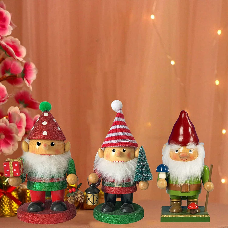 FUNPENY 7 Inch Christmas Decorations Nutcracker, 3 Pack Gnome Handmade Wooden Elves Traditional Nutcrackers, Christmas Collectible Decors for Indoor Home Kitchen Table Xmas Ornaments