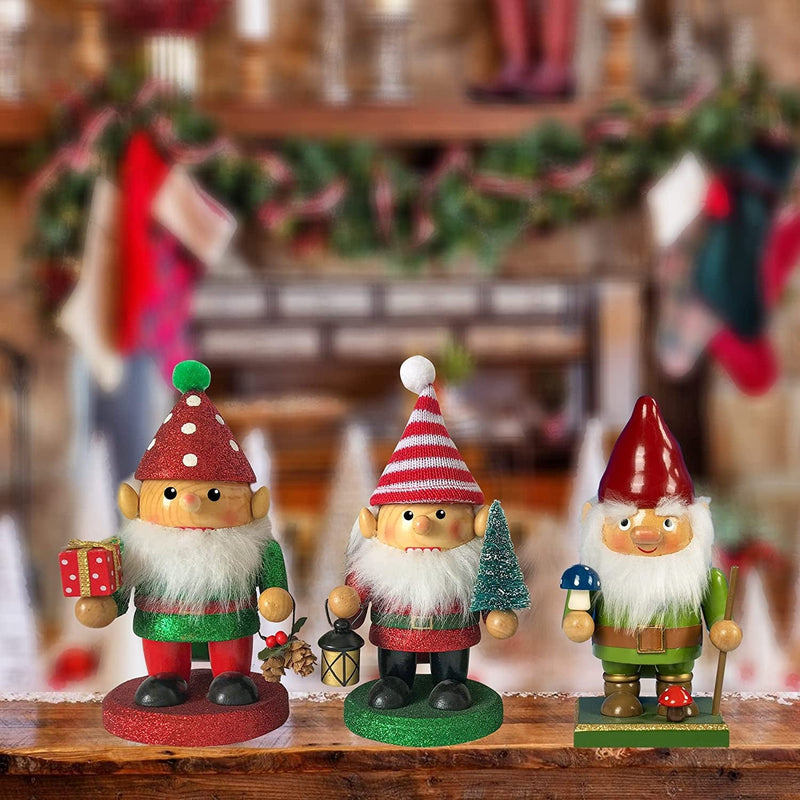 FUNPENY 7 Inch Christmas Decorations Nutcracker, 3 Pack Gnome Handmade Wooden Elves Traditional Nutcrackers, Christmas Collectible Decors for Indoor Home Kitchen Table Xmas Ornaments Home & Garden > Decor > Seasonal & Holiday Decorations FUNPENY   