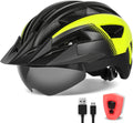 FUNWICT Adult Bike Helmet with Visor and Goggles for Men Women Mountain Road Bicycle Helmet Rechargeable Rear Light Cycling Helmet Sporting Goods > Outdoor Recreation > Cycling > Cycling Apparel & Accessories > Bicycle Helmets FUNWICT Black Yellow L: 57-61 cm (22.4-24 inches) 