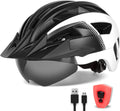 FUNWICT Adult Bike Helmet with Visor and Goggles for Men Women Mountain Road Bicycle Helmet Rechargeable Rear Light Cycling Helmet Sporting Goods > Outdoor Recreation > Cycling > Cycling Apparel & Accessories > Bicycle Helmets FUNWICT Black White M: 54-58 cm (21.3-22.8 inches) 