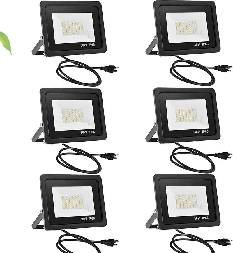 Fyngntny 50W LED Flood Light Outdoor Plug in LED Work Light with Plug, IP65 Waterproof Exterior Security Lights, 6500K Daylight White outside Floodlights for Playground Yard Stadium Lawn Garden Home & Garden > Lighting > Flood & Spot Lights Fyngntny 30W 6 Pack 