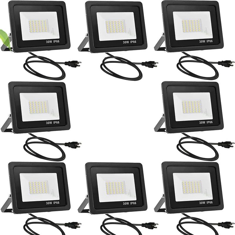 Fyngntny 50W LED Flood Light Outdoor Plug in LED Work Light with Plug, IP65 Waterproof Exterior Security Lights, 6500K Daylight White outside Floodlights for Playground Yard Stadium Lawn Garden Home & Garden > Lighting > Flood & Spot Lights Fyngntny 30W 8 Pack 