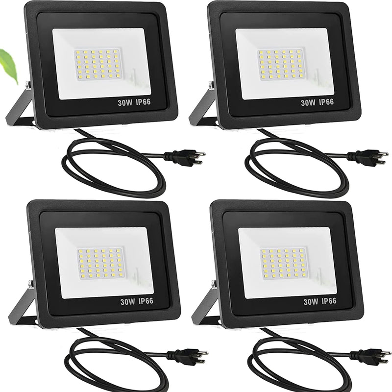 Fyngntny 50W LED Flood Light Outdoor Plug in LED Work Light with Plug, IP65 Waterproof Exterior Security Lights, 6500K Daylight White outside Floodlights for Playground Yard Stadium Lawn Garden Home & Garden > Lighting > Flood & Spot Lights Fyngntny 30W 4 Pack 