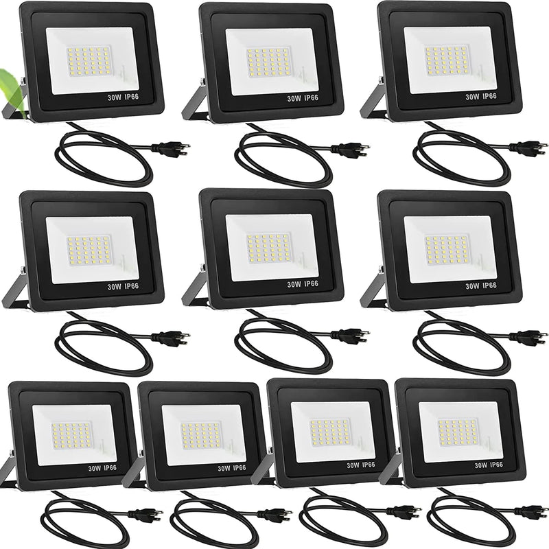 Fyngntny 50W LED Flood Light Outdoor Plug in LED Work Light with Plug, IP65 Waterproof Exterior Security Lights, 6500K Daylight White outside Floodlights for Playground Yard Stadium Lawn Garden Home & Garden > Lighting > Flood & Spot Lights Fyngntny 30W 10 Pack 