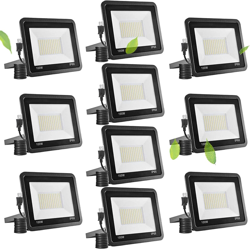 Fyngntny 50W LED Flood Light Outdoor Plug in LED Work Light with Plug, IP65 Waterproof Exterior Security Lights, 6500K Daylight White outside Floodlights for Playground Yard Stadium Lawn Garden Home & Garden > Lighting > Flood & Spot Lights Fyngntny 100W 10 Pack 