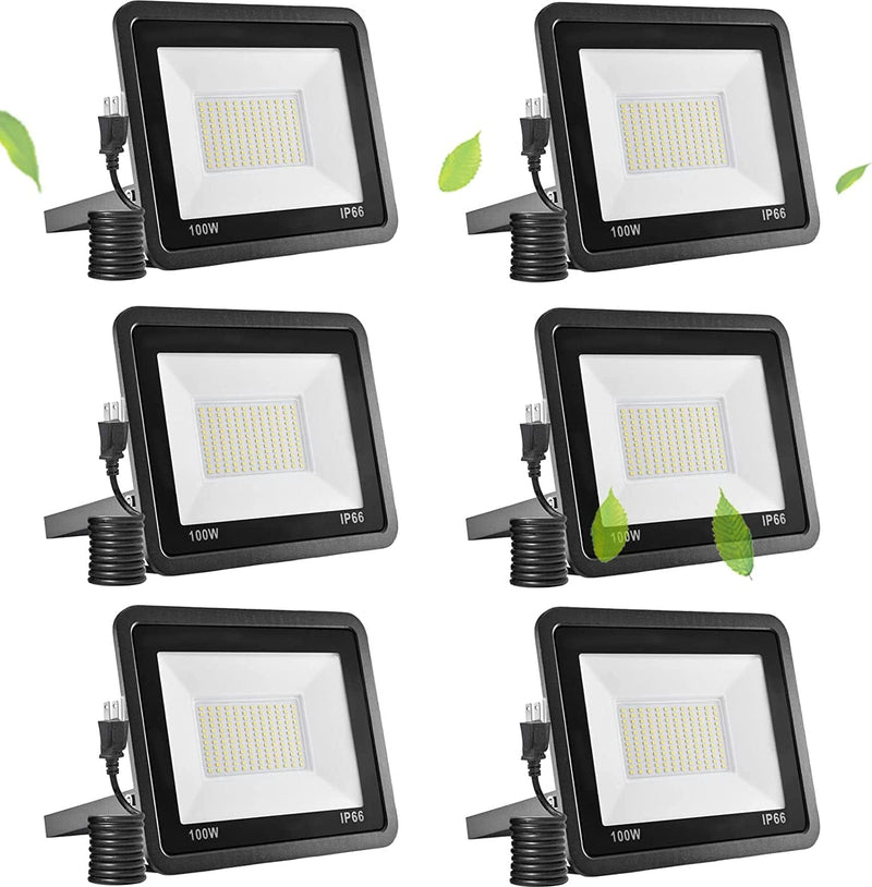 Fyngntny 50W LED Flood Light Outdoor Plug in LED Work Light with Plug, IP65 Waterproof Exterior Security Lights, 6500K Daylight White outside Floodlights for Playground Yard Stadium Lawn Garden Home & Garden > Lighting > Flood & Spot Lights Fyngntny 100W 6 Pack 