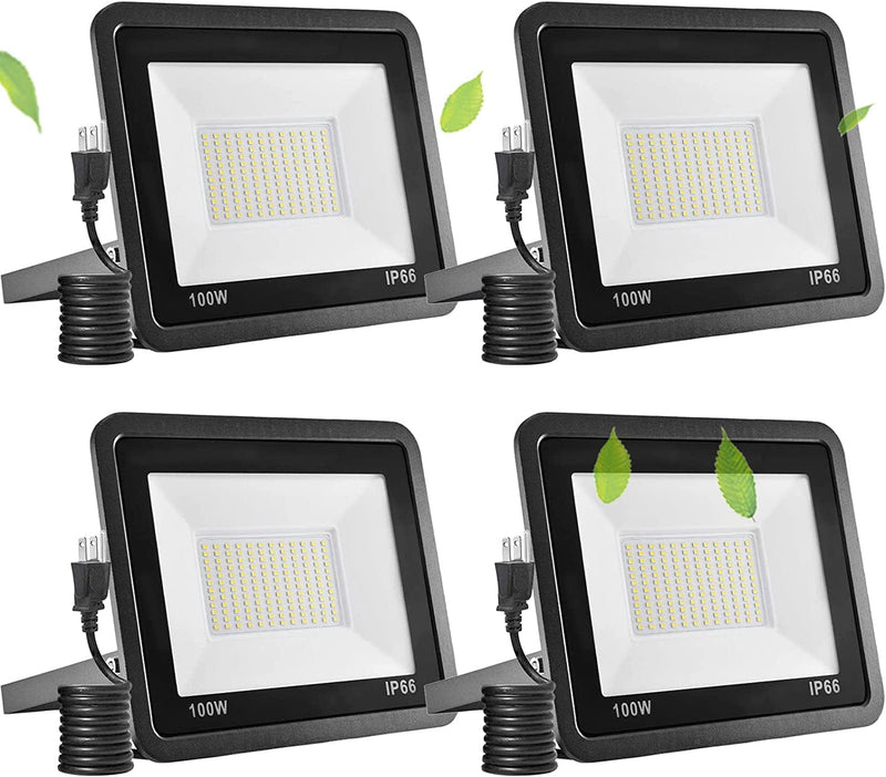 Fyngntny 50W LED Flood Light Outdoor Plug in LED Work Light with Plug, IP65 Waterproof Exterior Security Lights, 6500K Daylight White outside Floodlights for Playground Yard Stadium Lawn Garden Home & Garden > Lighting > Flood & Spot Lights Fyngntny 100W 4 Pack 
