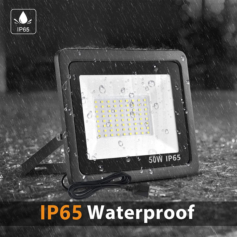 Fyngntny 50W LED Flood Light Outdoor Plug in LED Work Light with Plug, IP65 Waterproof Exterior Security Lights, 6500K Daylight White outside Floodlights for Playground Yard Stadium Lawn Garden Home & Garden > Lighting > Flood & Spot Lights Fyngntny   