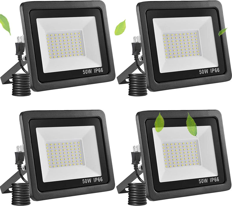 Fyngntny 50W LED Flood Light Outdoor Plug in LED Work Light with Plug, IP65 Waterproof Exterior Security Lights, 6500K Daylight White outside Floodlights for Playground Yard Stadium Lawn Garden Home & Garden > Lighting > Flood & Spot Lights Fyngntny 50W 4 Pack 
