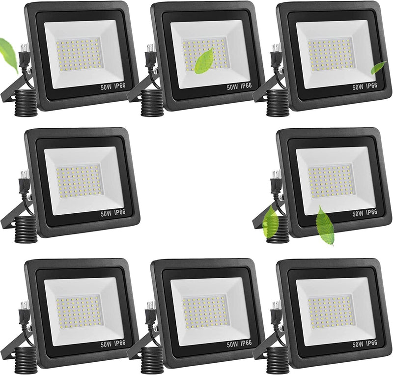 Fyngntny 50W LED Flood Light Outdoor Plug in LED Work Light with Plug, IP65 Waterproof Exterior Security Lights, 6500K Daylight White outside Floodlights for Playground Yard Stadium Lawn Garden Home & Garden > Lighting > Flood & Spot Lights Fyngntny 50W 8 Pack 