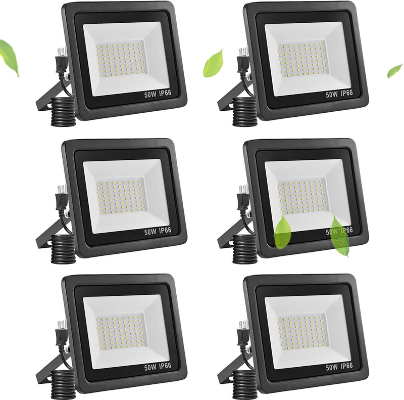 Fyngntny 50W LED Flood Light Outdoor Plug in LED Work Light with Plug, IP65 Waterproof Exterior Security Lights, 6500K Daylight White outside Floodlights for Playground Yard Stadium Lawn Garden Home & Garden > Lighting > Flood & Spot Lights Fyngntny 50W 6 Pack 
