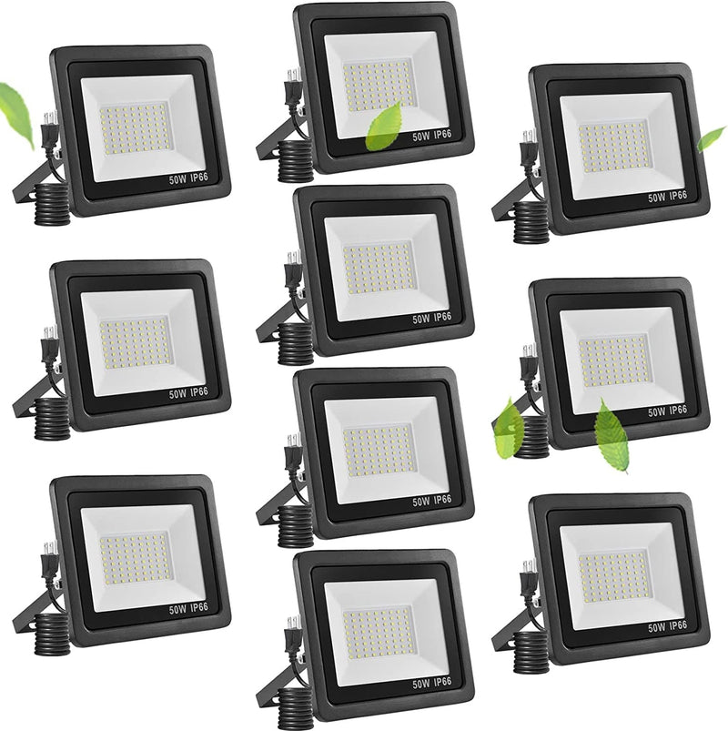 Fyngntny 50W LED Flood Light Outdoor Plug in LED Work Light with Plug, IP65 Waterproof Exterior Security Lights, 6500K Daylight White outside Floodlights for Playground Yard Stadium Lawn Garden Home & Garden > Lighting > Flood & Spot Lights Fyngntny 50W 10 Pack 
