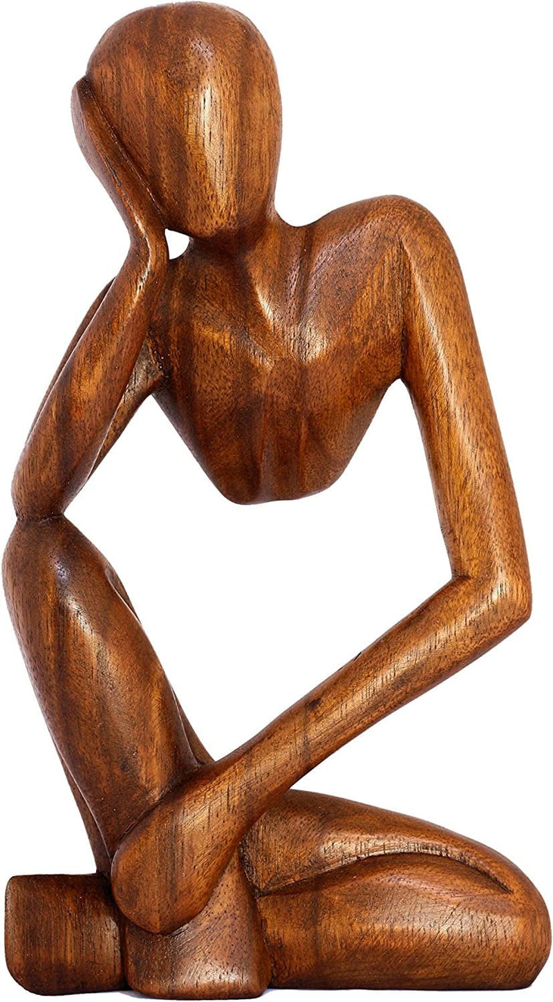 G6 Collection 12" Wooden Handmade Abstract Sculpture Thinker Statue Handcrafted - Thinking Man - Gift Art Modern Decorative Unique Home Decor Figurine Accent Decoration Artwork Hand Carved (Brown) Home & Garden > Decor > Seasonal & Holiday Decorations G6 Collection Brown  