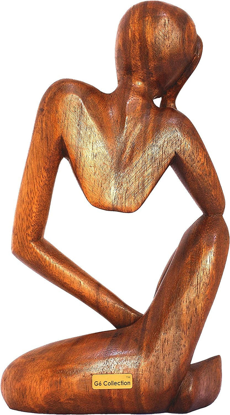 G6 Collection 12" Wooden Handmade Abstract Sculpture Thinker Statue Handcrafted - Thinking Man - Gift Art Modern Decorative Unique Home Decor Figurine Accent Decoration Artwork Hand Carved (Brown) Home & Garden > Decor > Seasonal & Holiday Decorations G6 Collection   