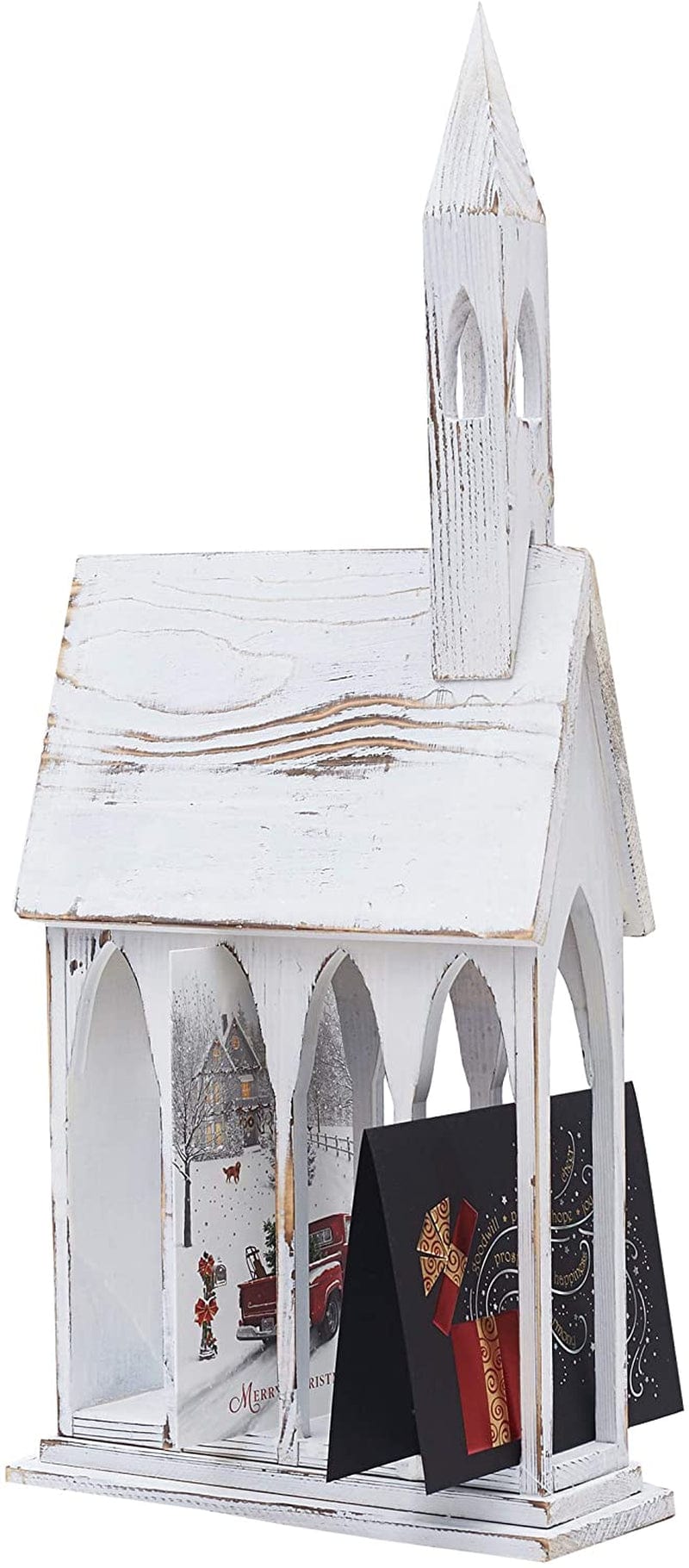 GALLERIE II Church Card Mail Holder Rustic Wood Distressed Table Home Decor Decoration for Christmas Xmas Holiday Everyday Cream