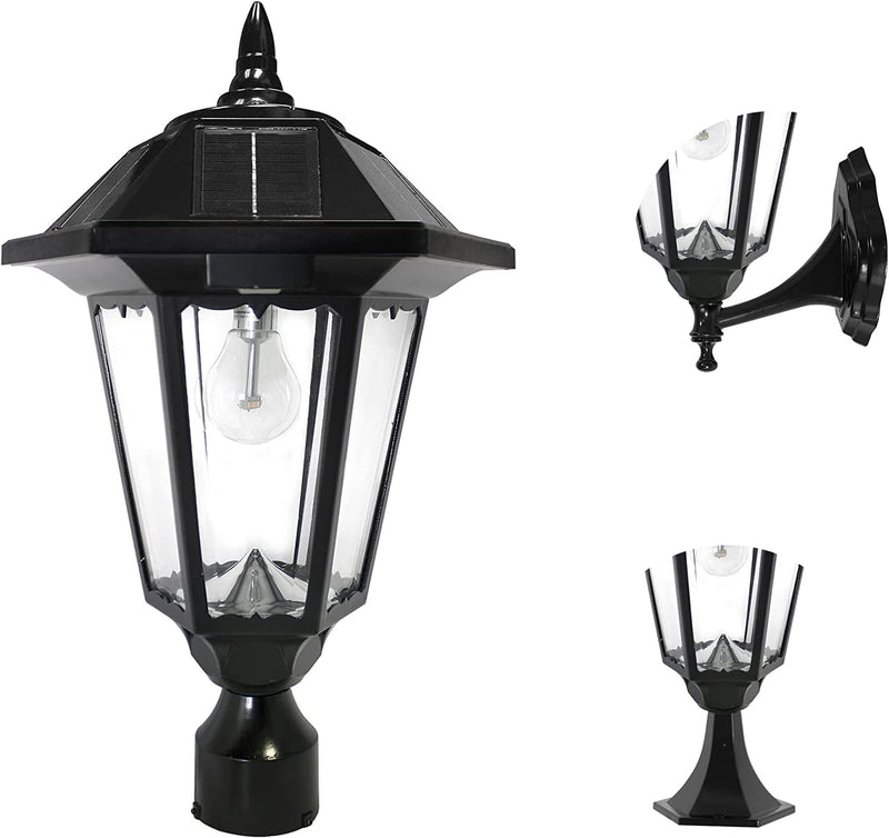 Gama Sonic Black Solar Outdoor Post Light, Windsor Bulb, Cast Aluminum, 1-Light with 3 Mounting Options, 3-Inch Fitter for Lamp Posts, Flat Mount for Column Lights and Wall Sconce Mount, 99B033 Home & Garden > Lighting > Lamps GAMA SONIC   