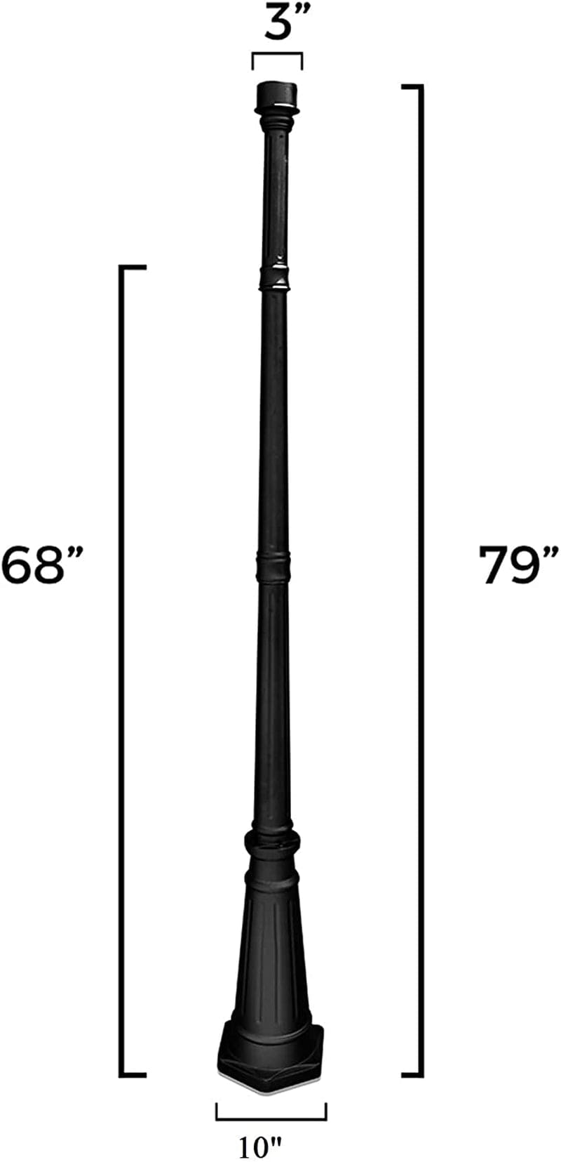 Gama Sonic Decorative Outdoor Lamp Post for Solar Lights, Black Cast Aluminum, 3" Fitter Mount, 6.5' Tall, GS-DP55F-BLK