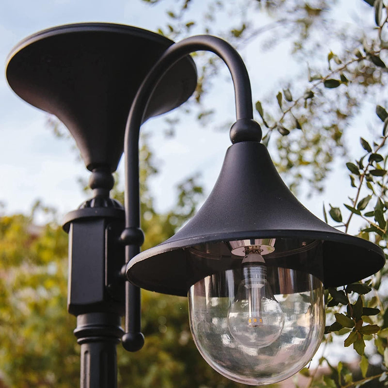 GAMA Sonic Everest Outdoor Solar Lamp Post Light, Black Cast Aluminum Industrial Style Downlight Lamp with Warm White Light 2700K (109012) Home & Garden > Lighting > Lamps Gama Sonic   