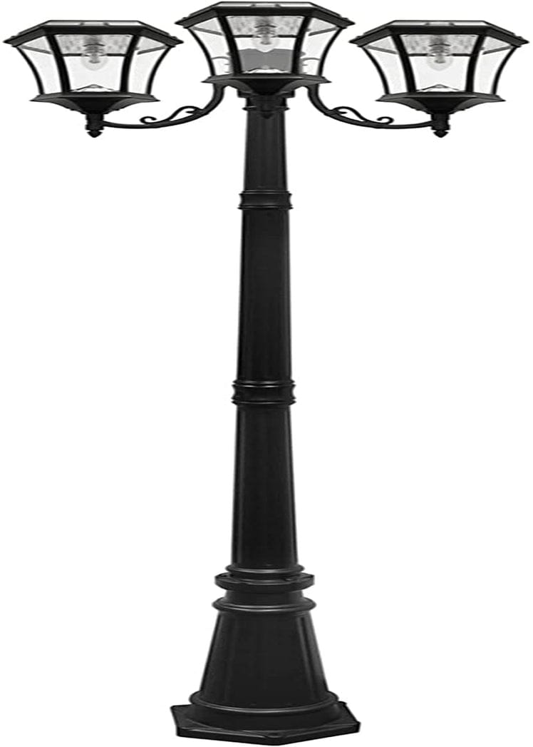 GAMA Sonic Solar Outdoor Post Light, Victorian Bulb, White Aluminum, 1-Light with 3 Mounting Options, 3-Inch Fitter for Lamp Posts, Flat Mount for Column Lights and Wall Sconce Mount (94B033) Home & Garden > Lighting > Lamps Gama Sonic Black Finish Triple Lamp and Post 