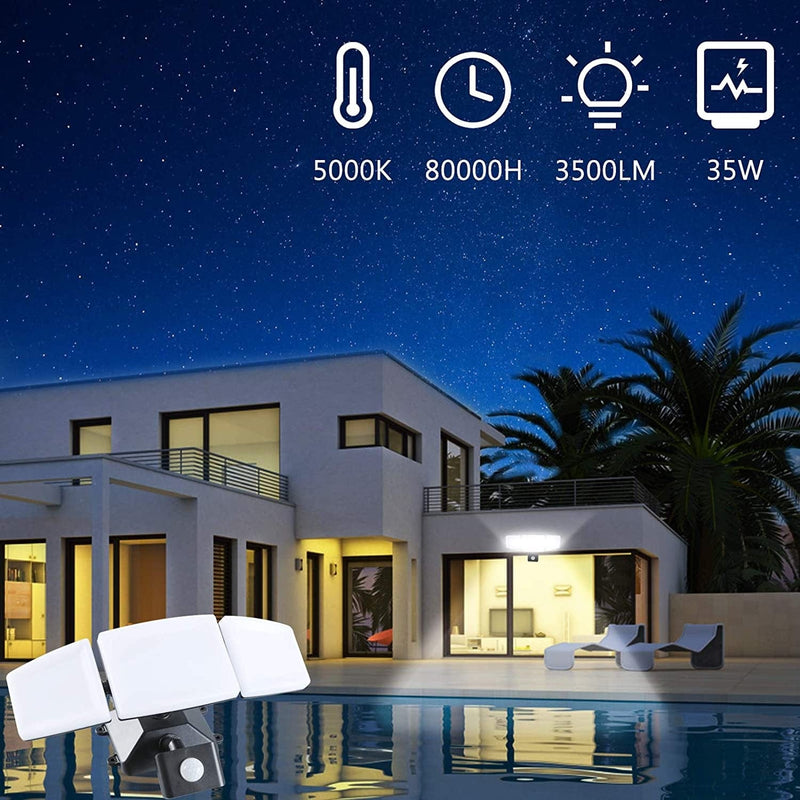 Ganiude 35W Motion Sensor LED Security Light Outdoor with Remote Control,3 Head Dusk to Dawn Plug in Flood Light Outside,3 Modes,3500Lm,5000K,Ip65 Waterproof Exterior Light for Porch,Garage,Yard Home & Garden > Lighting > Flood & Spot Lights Ganiude   