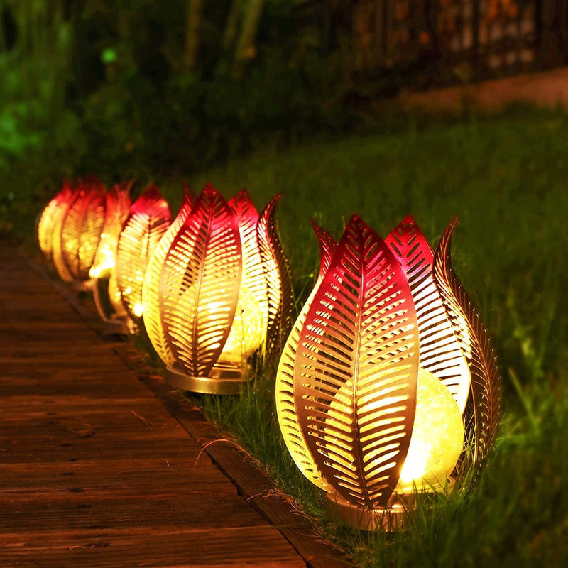 Garden Solar Lights Outdoor Decor Waterproof Crackle Glass Globe Lights,Metal Yard Art Outdoor Solar Table Lamp for Decorations Garden,Patio,Lawn,Balcony or Courtyard Home & Garden > Lighting > Lamps QZGE silver and rose  
