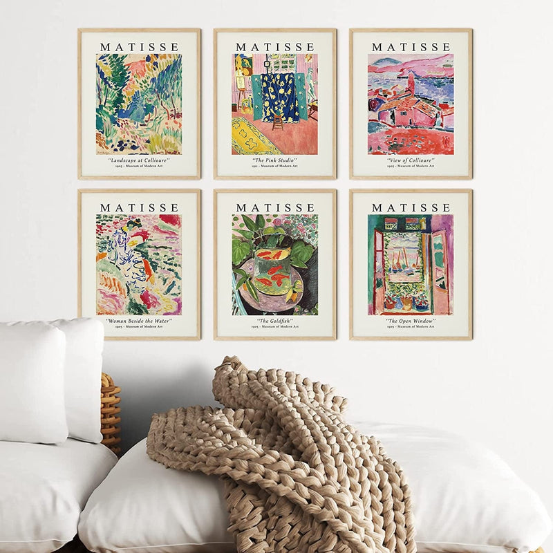 Gatcvbiao Matisse Wall Art, Aesthetic Posters, Set of 6 Matisse Poster, Matisse Prints, Henri Mattise Art, Wall Posters Aesthetic, Art Exhibition Poster, Abstract Vintage Poster (8" X 10", Unframed)