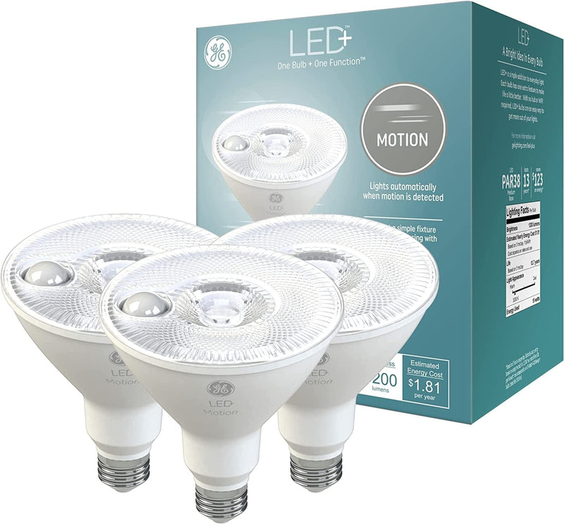 GE LED+ Motion Sensor Light Bulbs, Warm White, Security Light, PAR38 Outdoor Floodlight Bulb (2 Pack) Home & Garden > Lighting > Flood & Spot Lights GE Lighting, a Savant Company 15 watts 3 Count (Pack of 1) 