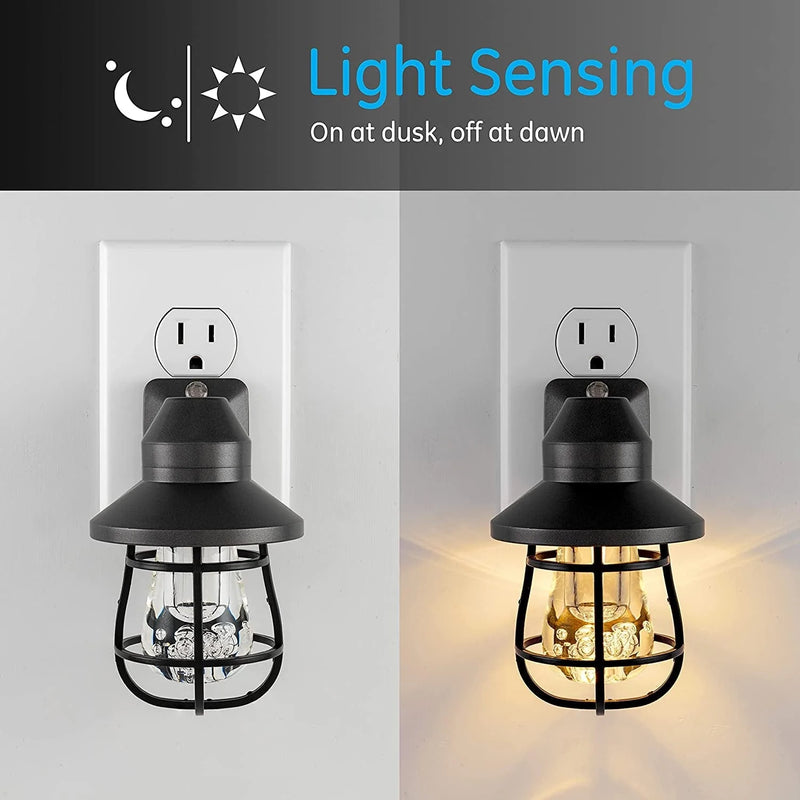 GE LED Vintage Night Light, Plug-In, Dusk-To-Dawn, Farmhouse, Rustic, Home Décor, Ul-Certified, Ideal Nightlight for Bedroom, Bathroom, Kitchen, Hallway, 44737, Black, 2 Pack Home & Garden > Lighting > Night Lights & Ambient Lighting Jasco Products Company, LLC   