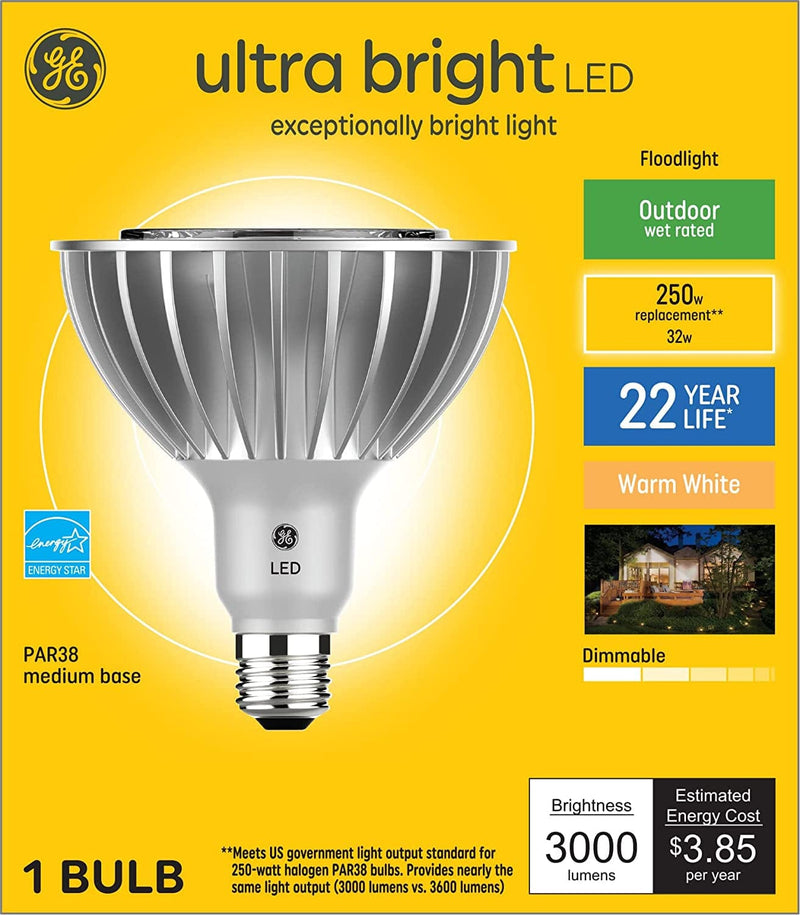 GE Ultra Bright LED Light Bulbs, Outdoor Floodlight Bulb, Wet Rated, Warm White (1 Pack) Home & Garden > Lighting > Flood & Spot Lights GE Lighting Warm White 250 Watt Eqv. Bulb